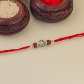 Bali Rose Design With Dual Rudraksha Silver Beads Rakhi